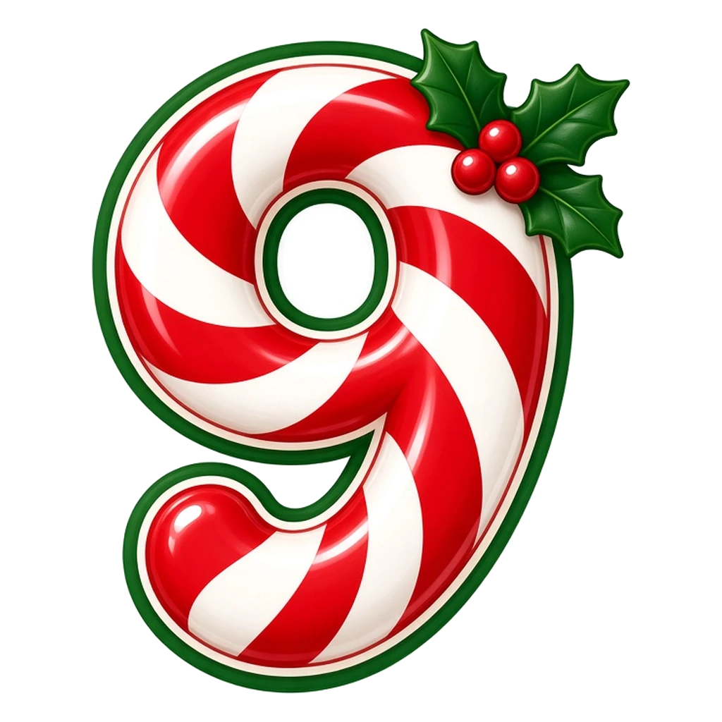 Christmas candy cane bubble number 9