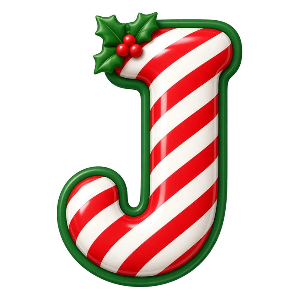Christmas candy cane bubble letter J