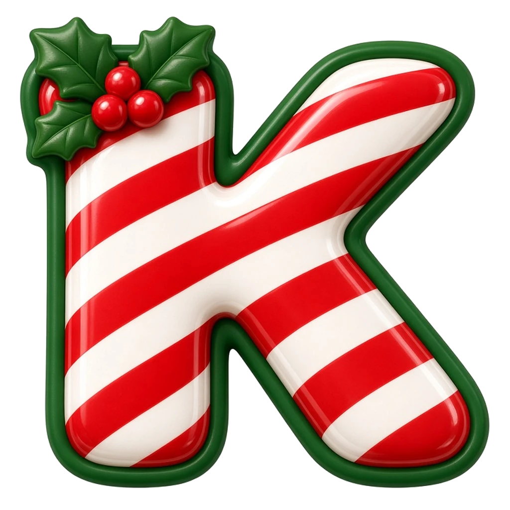 Christmas candy cane bubble letter K