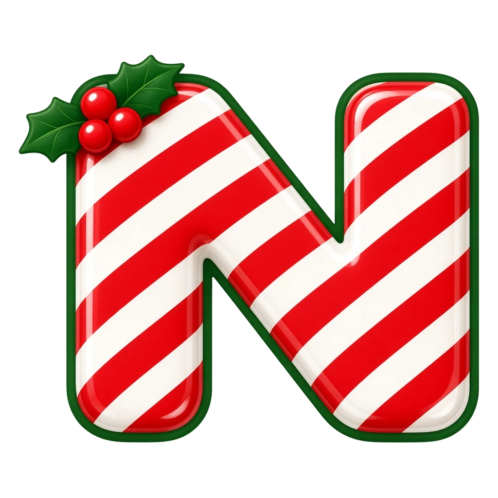Christmas candy cane bubble letter N