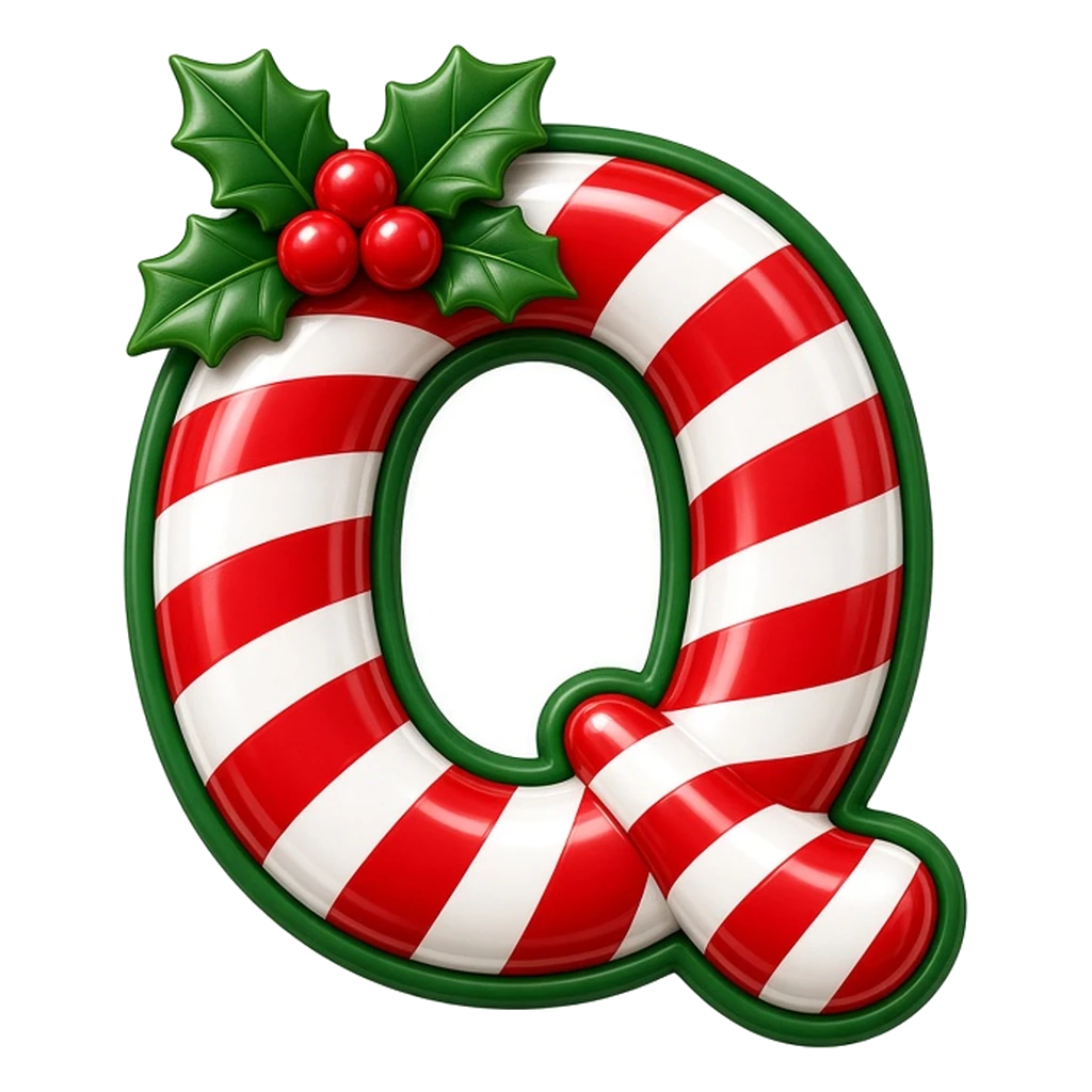 Christmas candy cane bubble letter Q