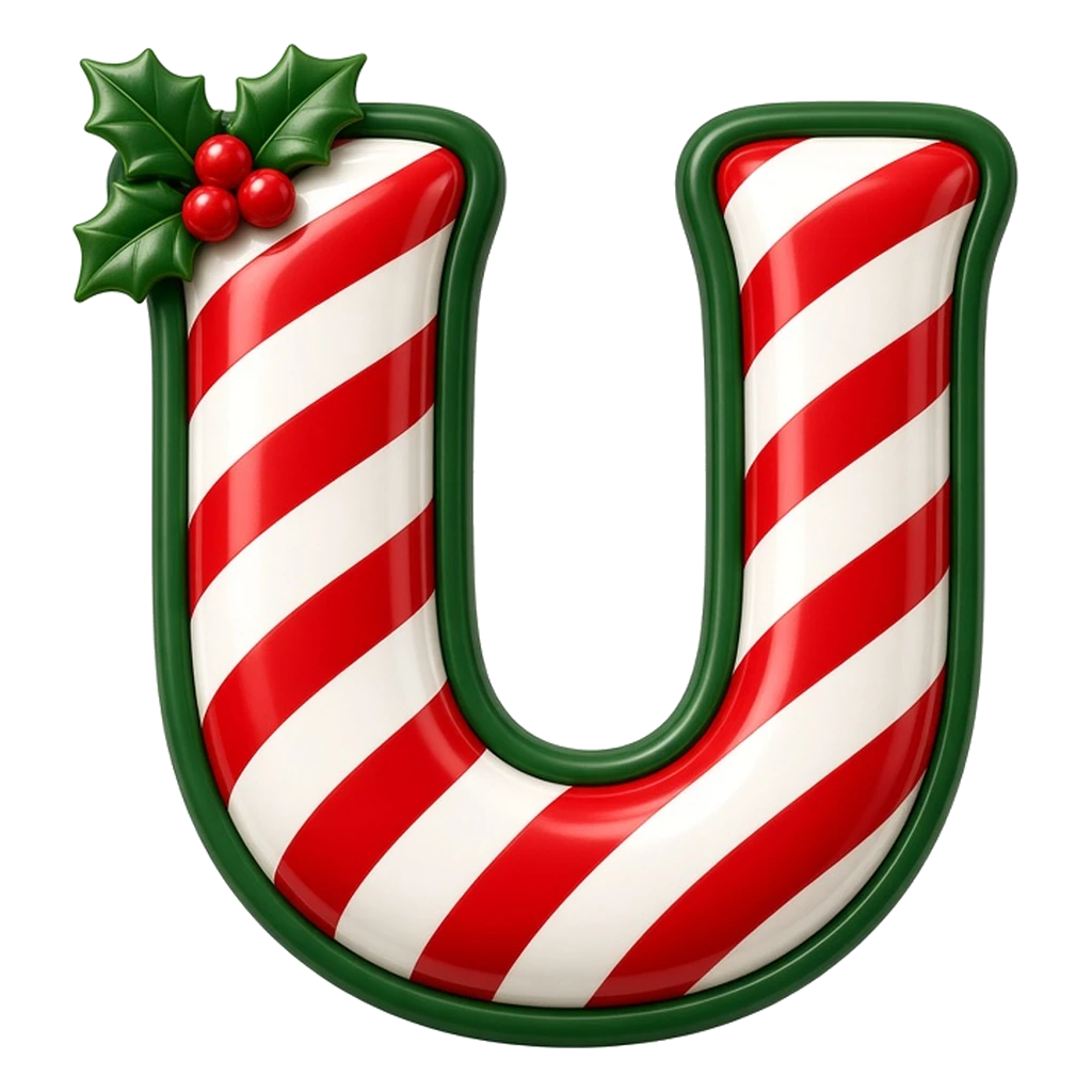 Christmas candy cane bubble letter U