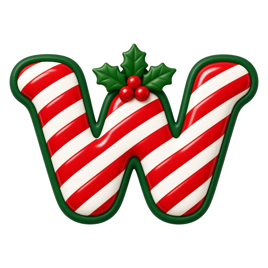Christmas candy cane bubble letter W