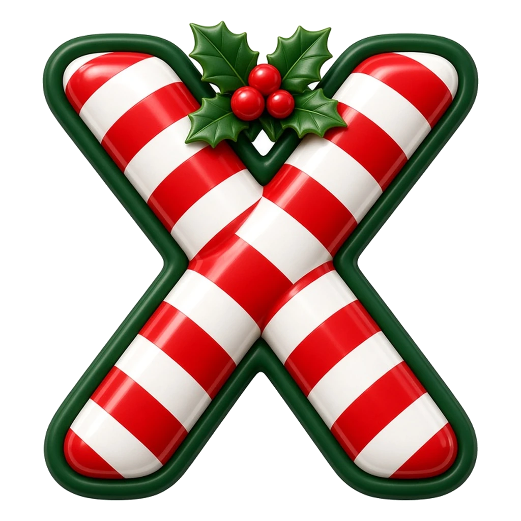 Christmas candy cane bubble letter X