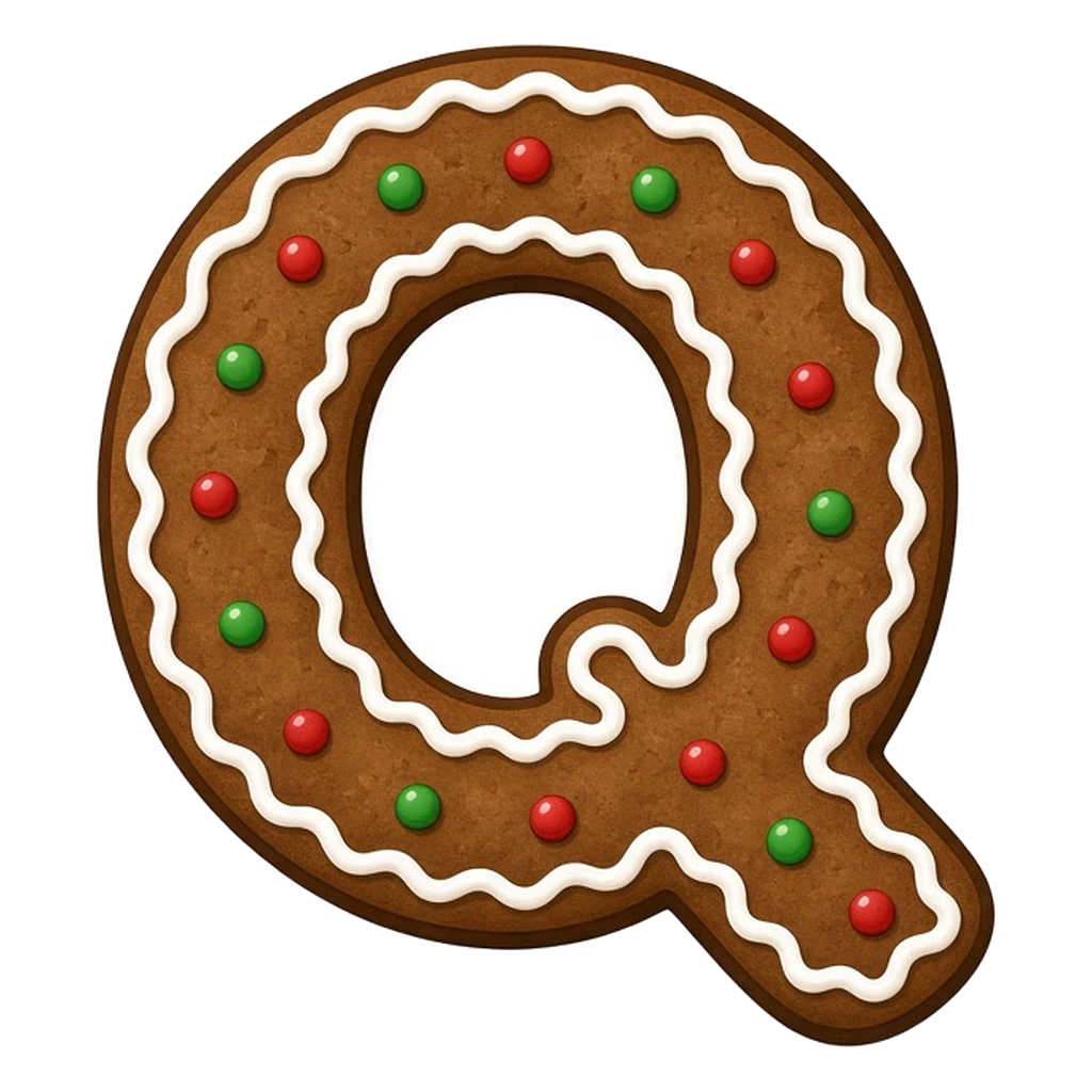 Christmas gingerbread bubble letter Q