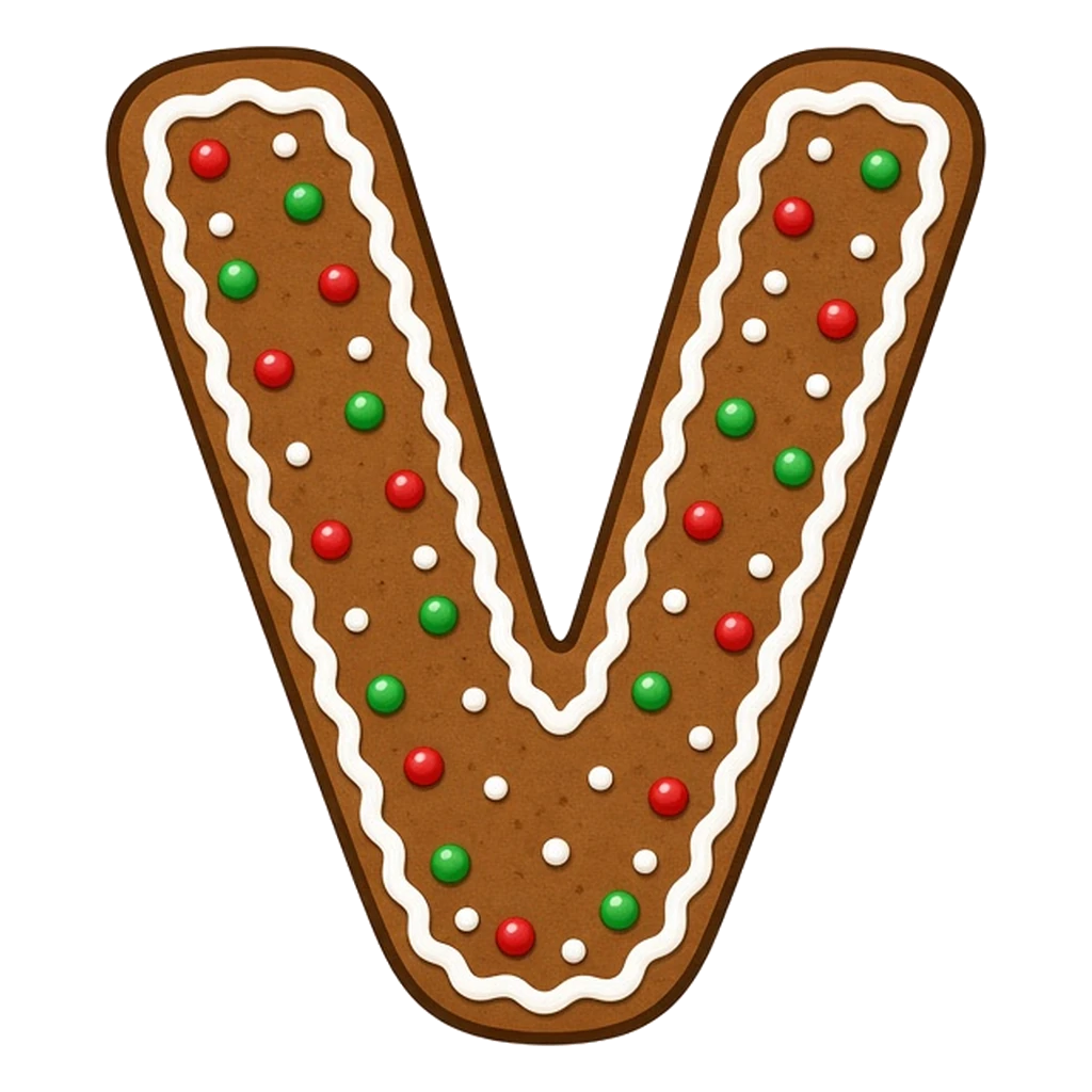 Christmas gingerbread bubble letter V