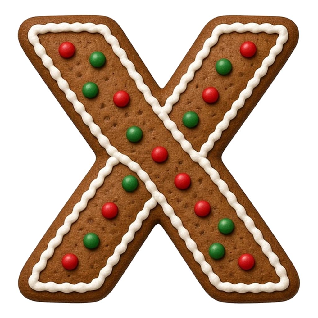Christmas gingerbread bubble letter X