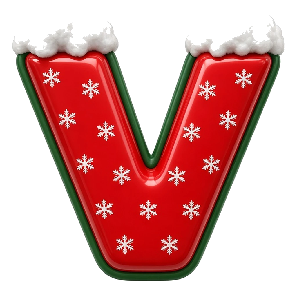 Christmas snow-capped bubble letter V