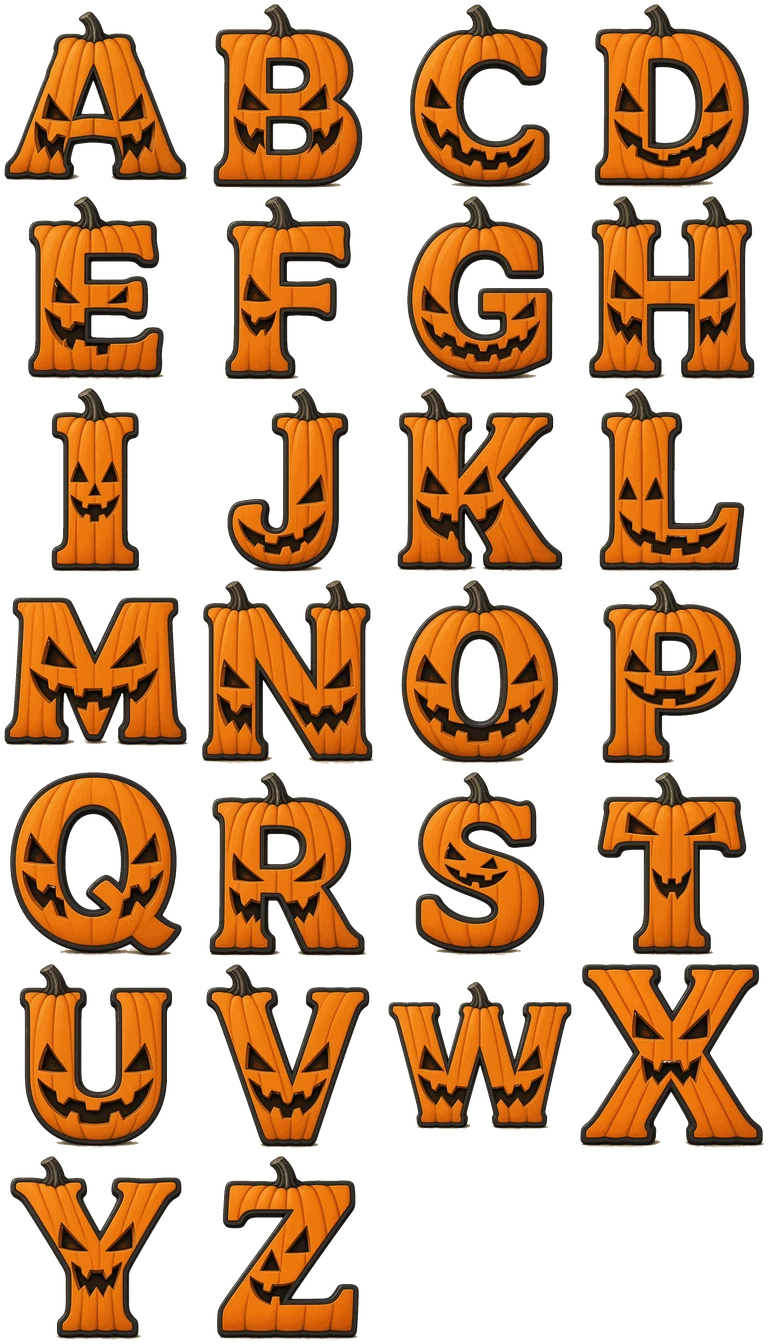 Pumpkin letters A–Z printable