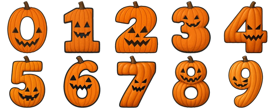 Pumpkin numbers 0–9 printable